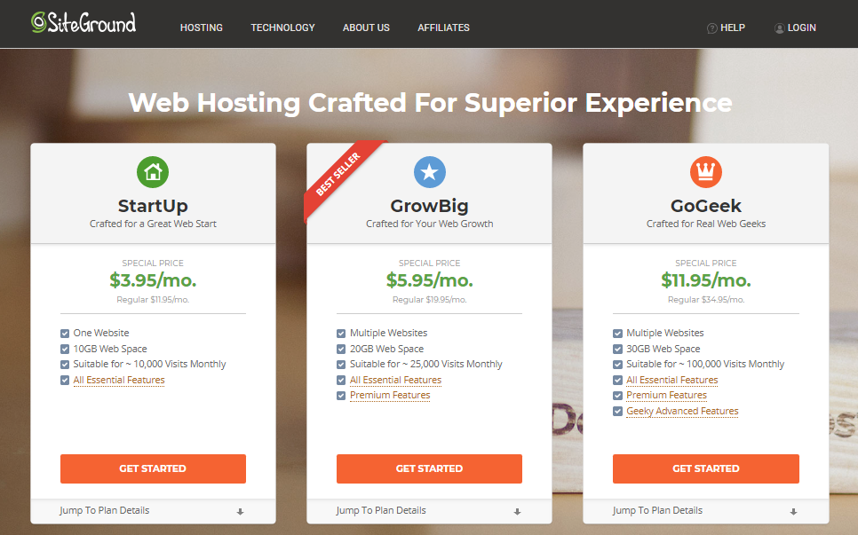 compare weh hosting siteground